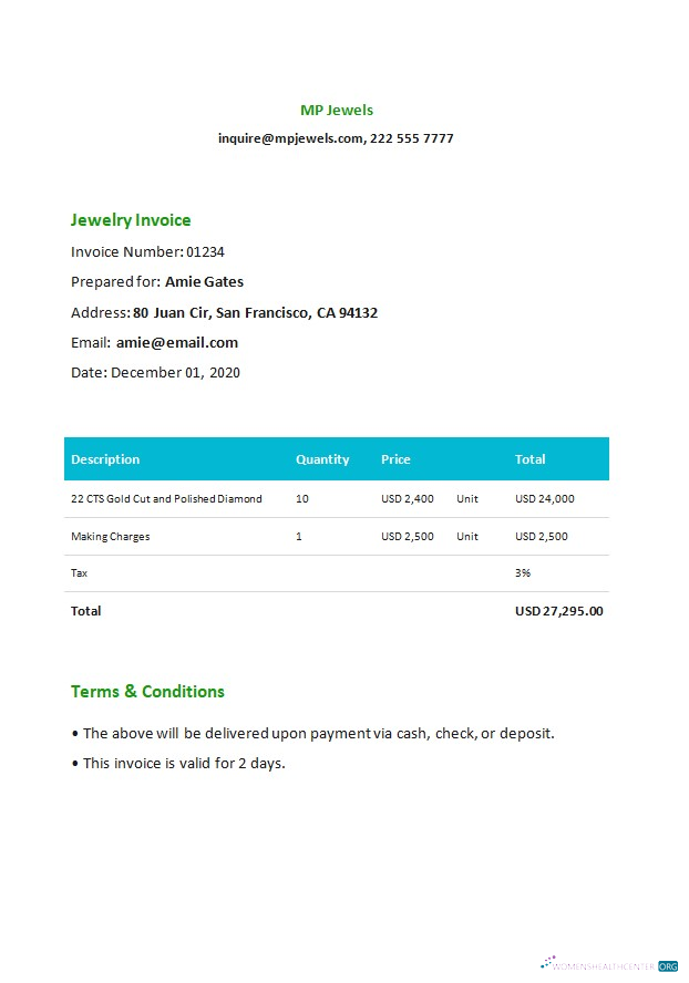 Download Jewelry Invoice Template Photoshop template